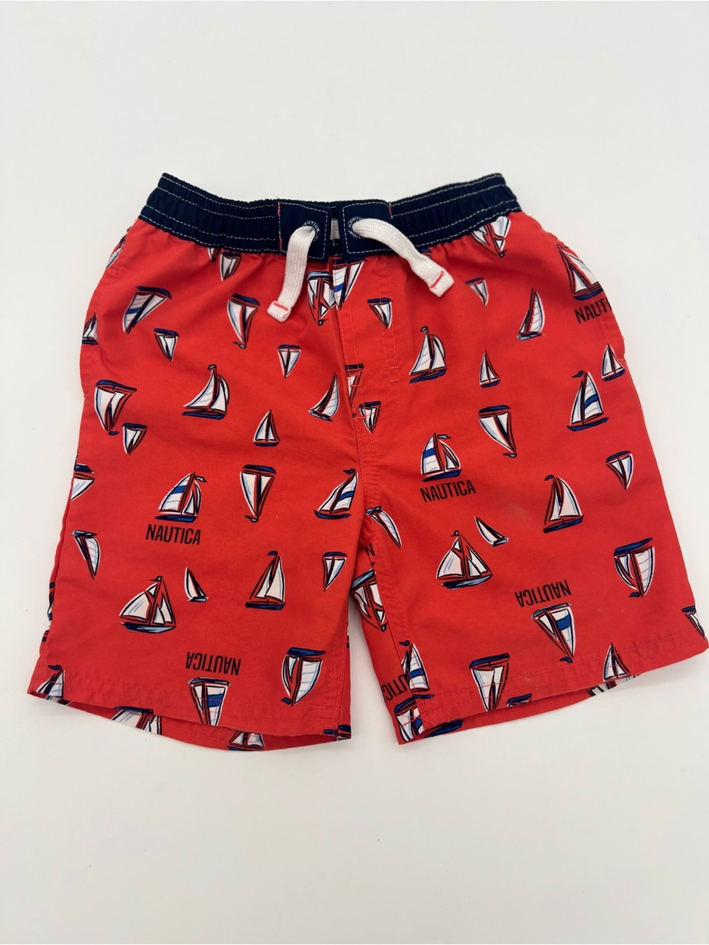 Nautica Swim Trunks Boys Red Sailboats 3T